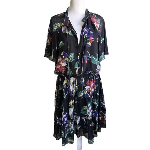 Lauren Ralph Lauren Dresses & Skirts - Lauren Ralph Lauren Floral Georgette Dress 12 NWT Tiered Ruffle Black Multi NEW